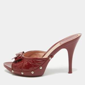 Dior  Red Patent Bow Slides Mules Size 39.5 
