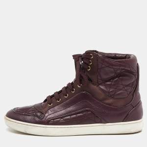 Dior Burgundy Quilted Leather and Satin High Top Sneakers Size 36