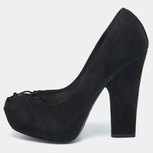Dior Black Suede Bow Platform Pumps Size 38