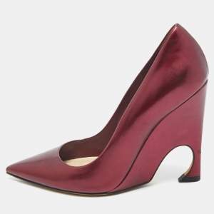 Dior Metallic Burgundy Leather Wedge Pumps Size 36.5