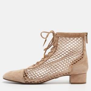 Pre Owned Dior Beige Suede and Mesh Naughtily-D Ankle Boots Size 42