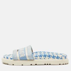 Dior Blue/White Canvas Dway Flat Slides Size 36