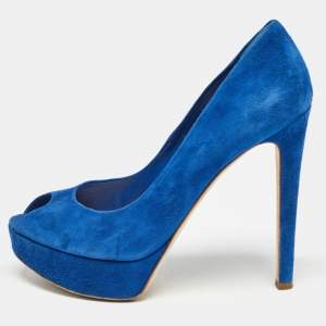 Dior Blue Suede Miss Dior Peep Toe Pumps Size 39