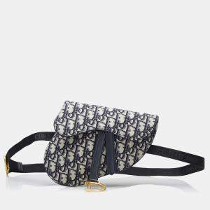 Dior Blue/White Oblique Canvas Saddle Belt Bag