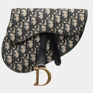 Pre Owned Dior Blue Oblique Canvas Saddle Belt Bag