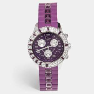 Dior Purple Stainless Steel Diamond Rubber Christal CD11431JR001 Women's Wristwatch 39 mm