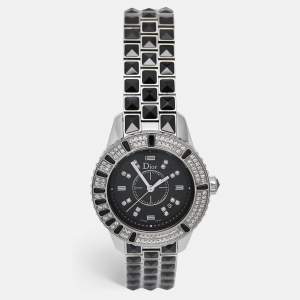 Dior Black Ceramic Stainless Steel Diamonds Christal CD11311B  WOmen's Wristwatch 33 mm