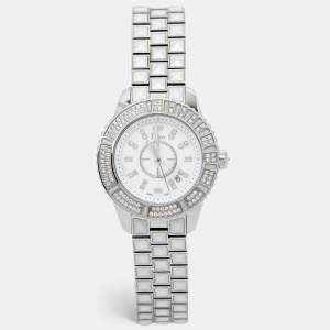 Dior White Stainless Steel Diamonds Christal CD113118M001 Women's Wristwatch 33 mm