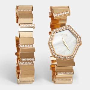 مملوكة مسبقًا Dior Gem Dior CD18117X1001 White Mother Of Pearl Dial 18k Rose Gold Diamond Women's Wristwatch 24.50 mm With Bracelet