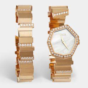 Pre Owned Dior Gem Dior CD18117X1001 White Mother Of Pearl Dial 18k Rose Gold Diamond Women's Wristwatch 24.50 mm With Bracelet