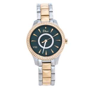 Dior Green 18K Rose Gold Stainless Steel Diamond VIII Place Vendome CD152511 Women's Wristwatch 32 mm