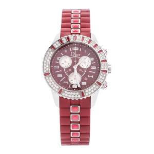 Dior Red Stainless Steel Diamonds Rubber Christal CD11431B Women's Wristwatch 38 mm 