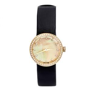 Dior Mother of Pearl 18k Yellow Gold Diamond Satin La D De Dior CD047150A001 Women's Wristwatch 25 mm