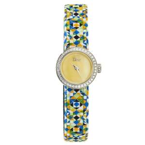 Dior Yellow Mother of Pearl Stainless Steel Diamond Fabric CD040110-J Women's Wristwatch 19 mm
