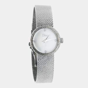Dior White Mother of Pearl Stainless Steel Diamonds La D De Dior Satine CD047112M001 Women's Wristwatch 25 mm