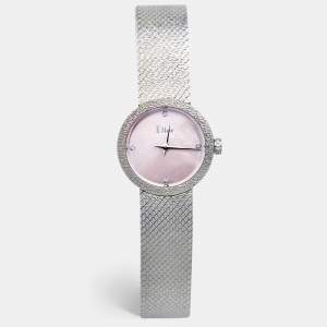 Dior Pink Mother of Pearl Stainless Steel Diamond La D De Dior Satine CD047112M002 Women's Wristwatch 25 mm