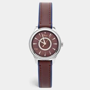 Dior Burgundy Mother Of Pearl Diamond Stainless Steel Leather VIII Place Vendome CD152110A002 Women's Wristwatch 32 mm