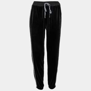 DKNY Black Velvet & Lurex Trimmed Track Pants L