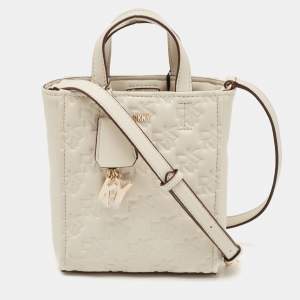 Dkny White Signature Embossed Leather Mini Lexi Tote