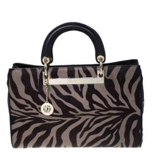 Pre Owned DKNY Black Tiger Print Calf Hair and Leather Tote                 