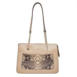 Pre Owned DKNY Beige Leather And Python Effect Leather Bryant Top-Zip Tote