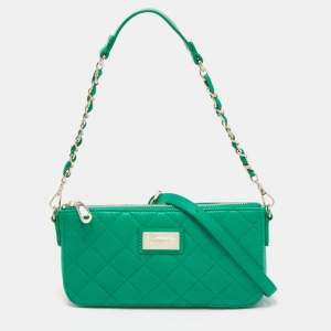 Pre Owned Dkny Green Quilted Leather Zip Convertible Crossbody Bag