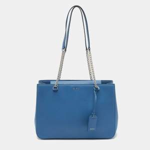 Pre Owned DKNY Blue Leather Bryant Park Chain Tote
