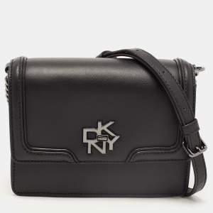 Pre Owned DKNY Black Leather Small Catherine Flap Shoulder Bag