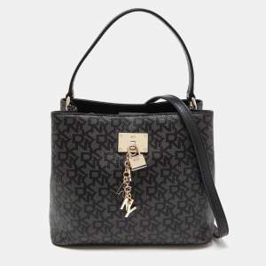 Pre Owned Dkny Black Signature Coated Canvas Padlock Tote