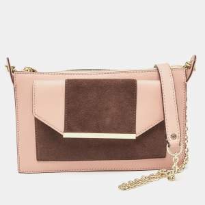 مملوكة مسبقًا DKNY Pink/Brown Leather and Suede Bryant Park Saffia Chain Bag