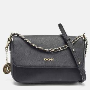 Dkny Black Leather Bryant Park Flap Shoulder Bag