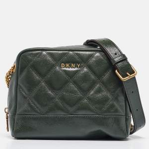 Pre Owned Dkny Green Quilted Glossy Leather Sofia Crossbody Bag