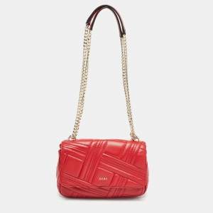 DKNY Red Quilted Leather Allen Flap Shoulder Bag