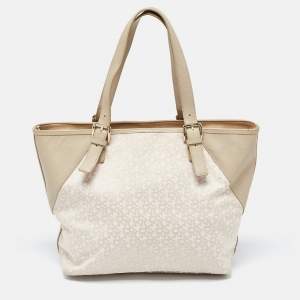 Dkny Cream/Beige Monogram Canvas and Leather Zip Tote