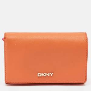 Dkny Orang/Pink Leather French Flap Wallet