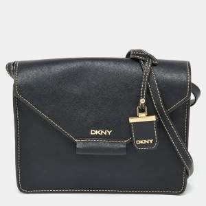 DKNY Black Leather Envelope Flap Shoulder Bag