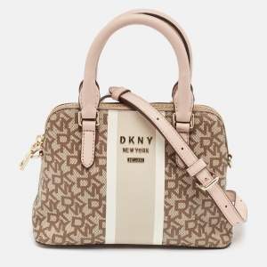 Dkny Pink/Beige Signature Coated Canvas and Leather Stripe Dome Satchel