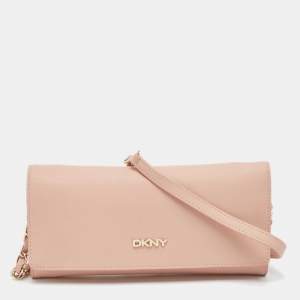 DKNY Pink Saffiano Leather Flap Wallet on Chain