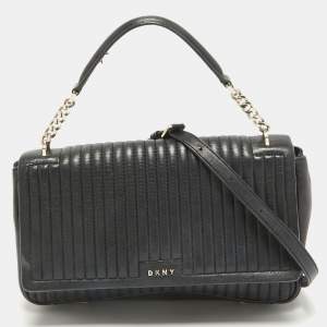 DKNY Black Pinstripe Quilted Leather Gansevoort Top Handle Bag