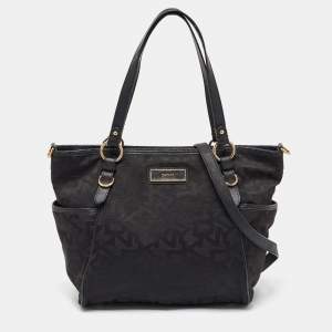 Pre Owned DKNY Black Signature Canvas and Leather Tote