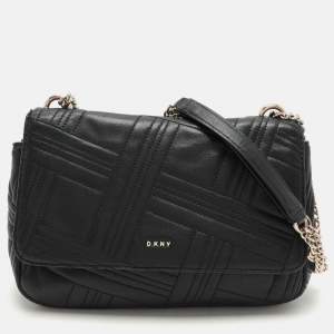 Dkny Black Leather Allen Flap Shoulder Bag