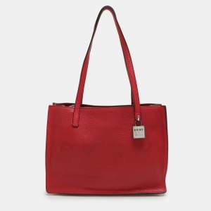 Dkny Red Leather Logo Embossed Tote