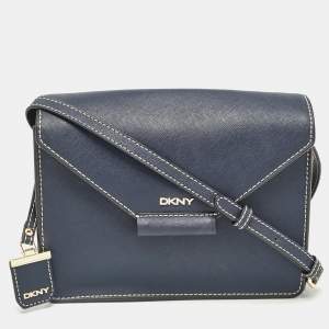 Pre Owned DKNY Navy Blue Saffiano Leather Envelope Flap Shoulder Bag