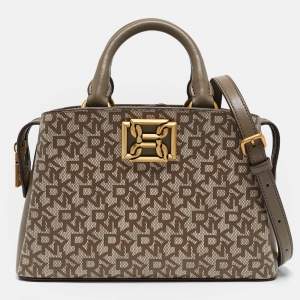 Pre Owned DKNY Taupe Signature Coated Canvas and Leather Satchel