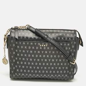 DKNY Black/Grey Monogram Coated Fabric Ava Zip Crossbody Bag