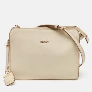 DKNY Off White Leather Bryant Zip Crossbody Bag 