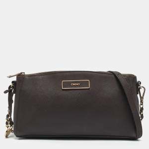 DKNY Dark Brown Saffiano Leather Bryant Park Zip Crossbody Bag