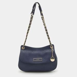 DKNY Navy Blue Leather Chain Flap Shoulder Bag