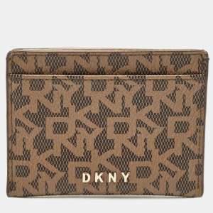 DKNY Beige/Brown Signature Coated Canvas Card Holder