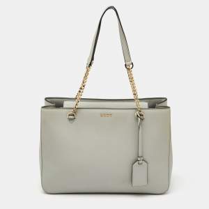 DKNY Light Grey Saffiano Leather Chain Tote